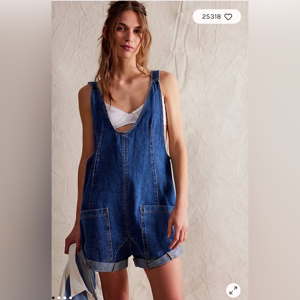 Free People We The Free Dark High Roller Blue Women's Denim Overalls Size XS